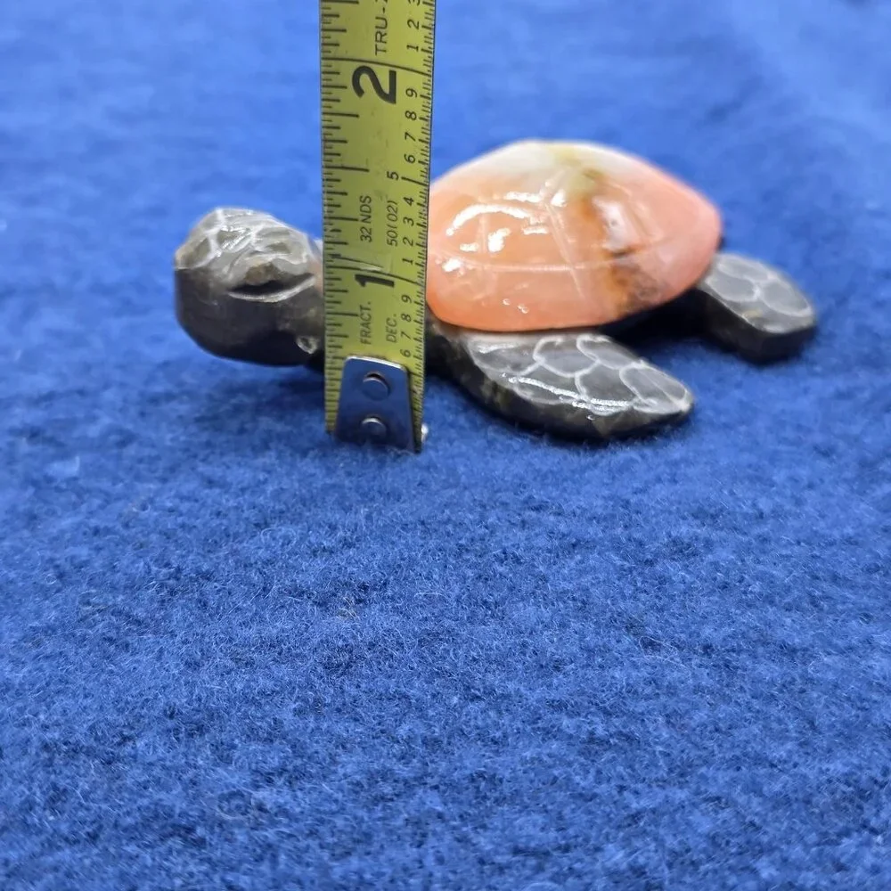 Hand Carved Stone Turtle Figurine Fossil Shell Desk Decor Sculpture Paperweight